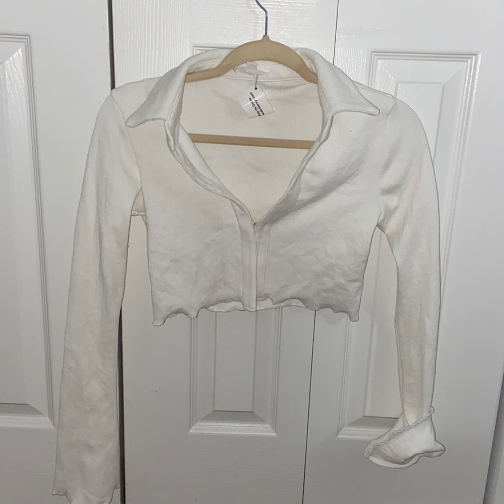 White long sleeve collared top